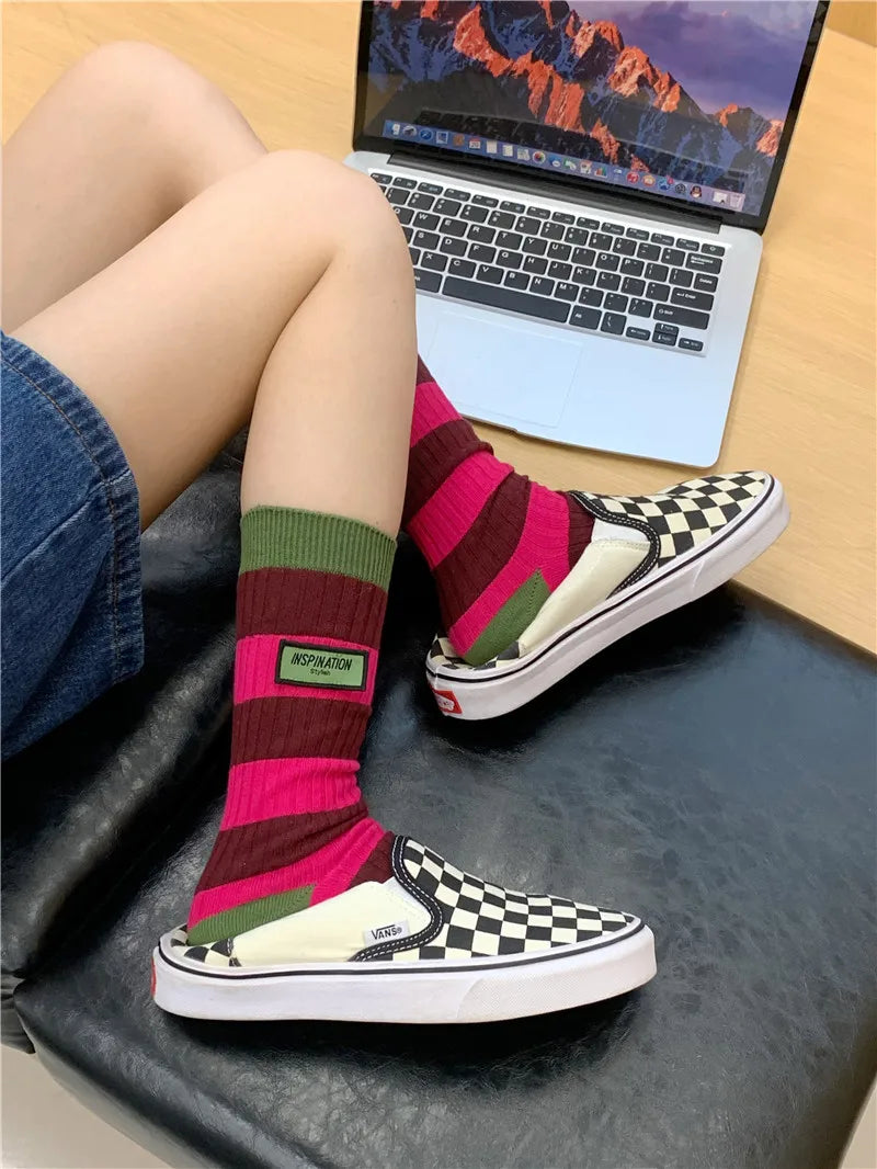 Trend Socks For Women New Novelty Fashion Casual Girls Absorb Sweat Cotton Crew Socks Autumn Breathable Creative Color Socks