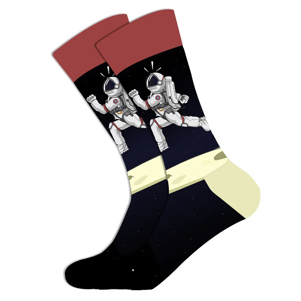 1 pair New Happy Mens Socks Women Novelty Cartoon Sock Combed Cotton Funny Men's Big Size Crew Hip Hop Thick Long Socks