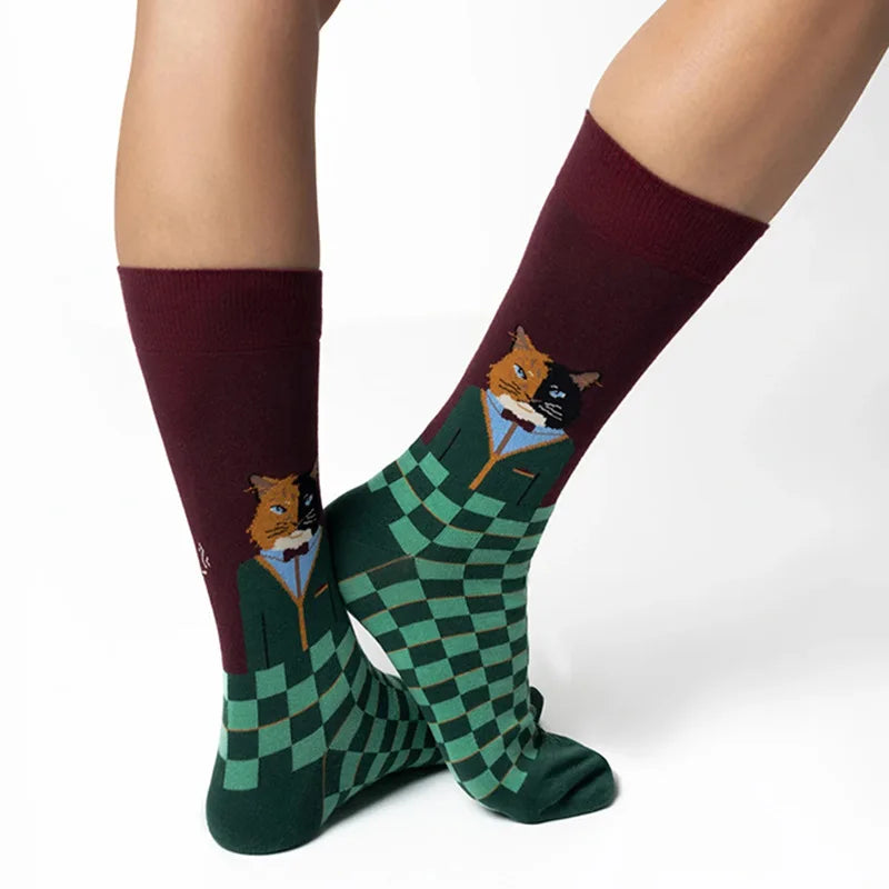 Novelty Creative Cartoon Cat Crew Socks Funny Cotton Unisex Fashion Street Skateboard Stockings Women Men Couple Long Socks Gift