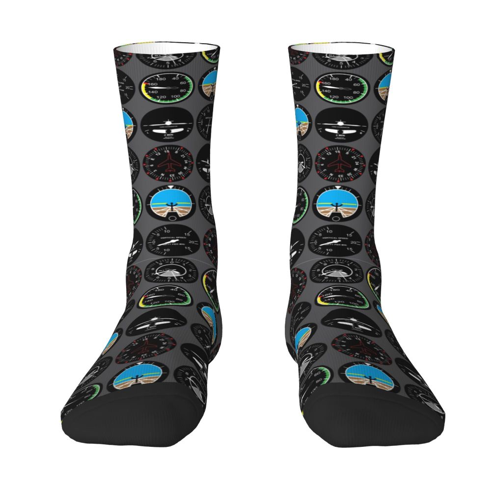 Novelty Printed Captain Stripes Epaulettes Socks for Women Men Stretchy Summer Autumn Winter Aviation Airplane Pilot Crew Socks