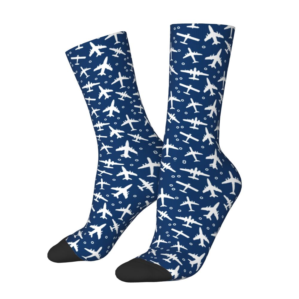 Novelty Printed Captain Stripes Epaulettes Socks for Women Men Stretchy Summer Autumn Winter Aviation Airplane Pilot Crew Socks