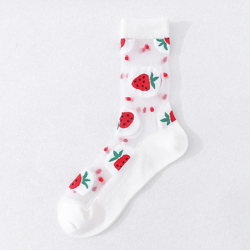 Novelty Casual Women Socks Harajuku Summer Ultra-thin Transparent Glass Silk Socks Sunflowers Crystal Funny Socks High Quality