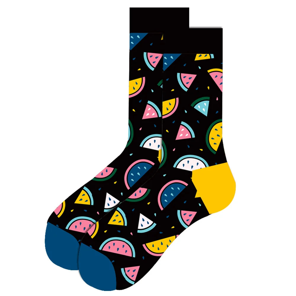 1 pair New Happy Mens Socks Women Novelty Cartoon Sock Combed Cotton Funny Men's Big Size Crew Hip Hop Thick Long Socks