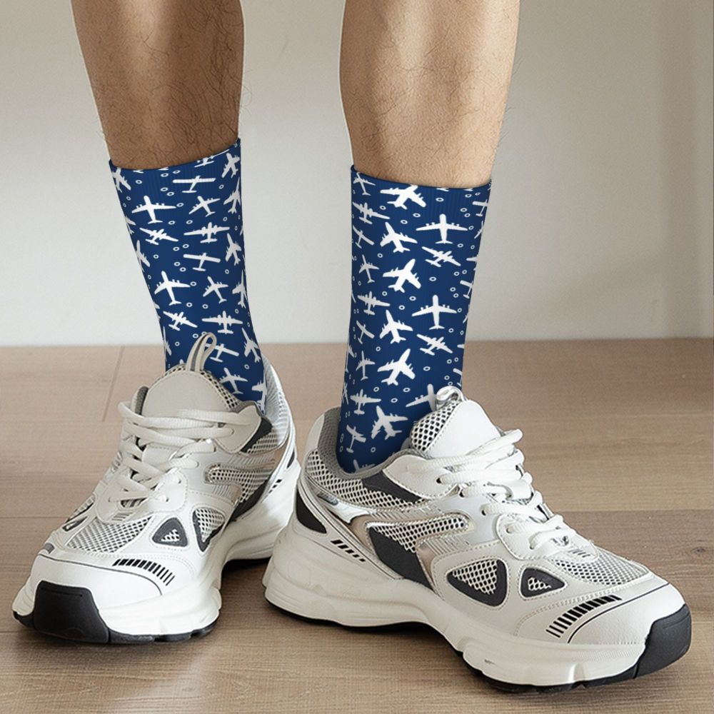Novelty Printed Captain Stripes Epaulettes Socks for Women Men Stretchy Summer Autumn Winter Aviation Airplane Pilot Crew Socks