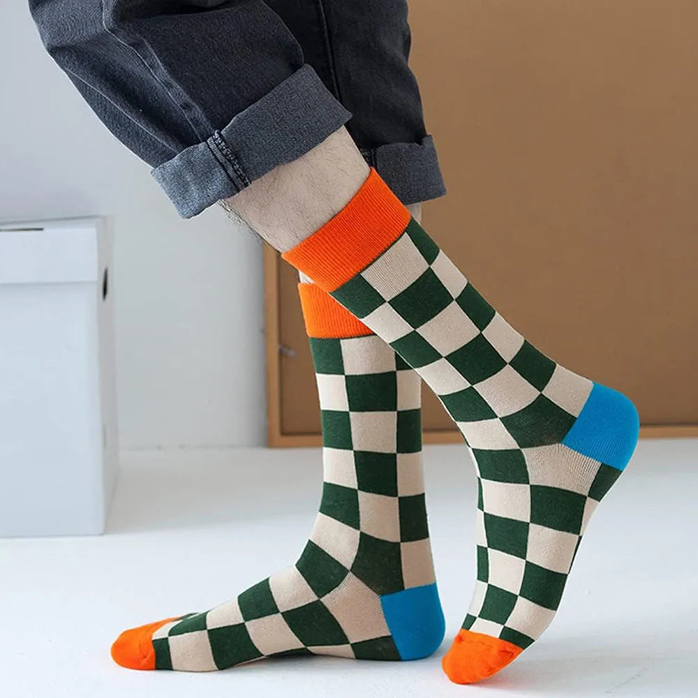 6 Pairs Unisex New Fashion Colorful Happy Casual Socks Dress Harajuku Cute Spaceman Grid Women Funny Socks
