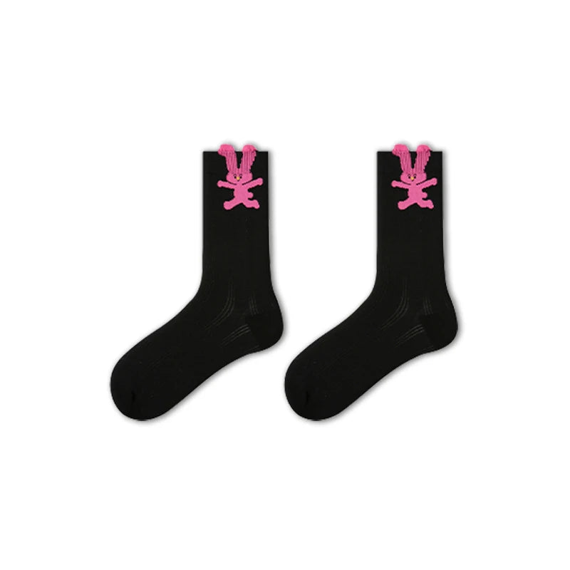 5 Pairs Women's Novelty Colorful Cat and Bunny Socks - Fun Animal Patterns, Mid-Calf Length, Playful Animal Designs,Cute Socks