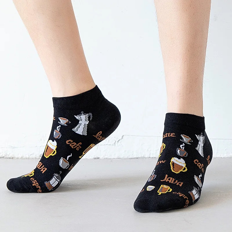 Novelty Men Short Socks Boat High Quality Geometric Fruit Sushi Colorful Pattern Fashion Socks