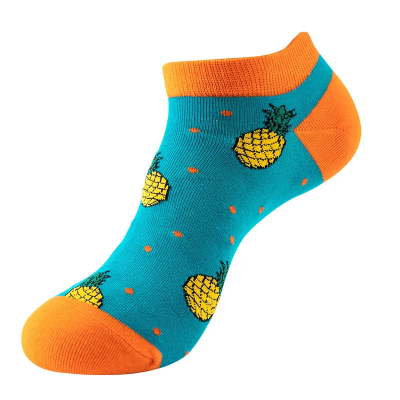 Novelty Men Short Socks Boat High Quality Geometric Fruit Sushi Colorful Pattern Fashion Socks
