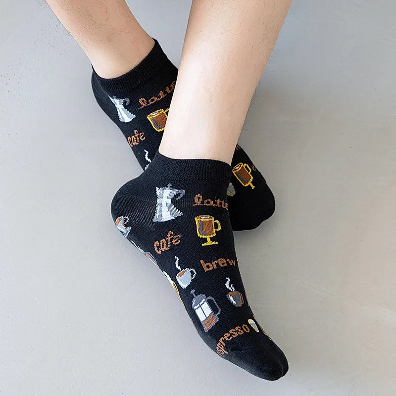 Novelty Men Short Socks Boat High Quality Geometric Fruit Sushi Colorful Pattern Fashion Socks