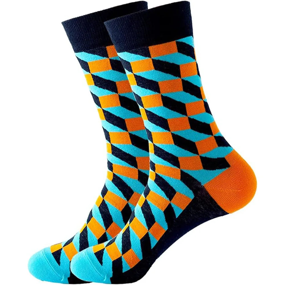 6 Pairs Unisex New Fashion Colorful Happy Casual Socks Dress Harajuku Cute Spaceman Grid Women Funny Socks
