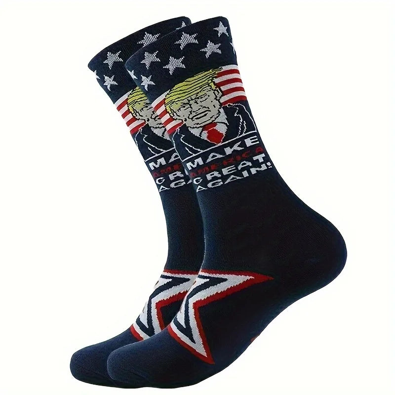 Novelty President Donald Trump Crew Sock Men Cotton Spoof Funny Harajuku Streetwear Hip Hop Skateboard Sports Long Socks