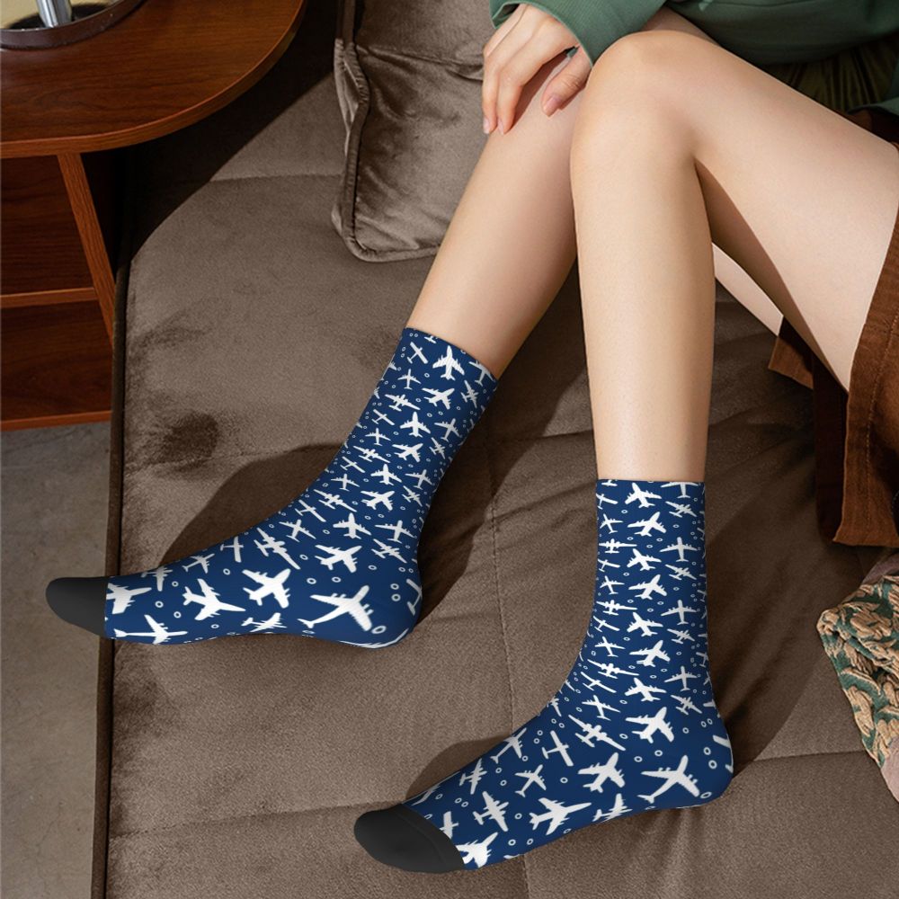 Novelty Printed Captain Stripes Epaulettes Socks for Women Men Stretchy Summer Autumn Winter Aviation Airplane Pilot Crew Socks