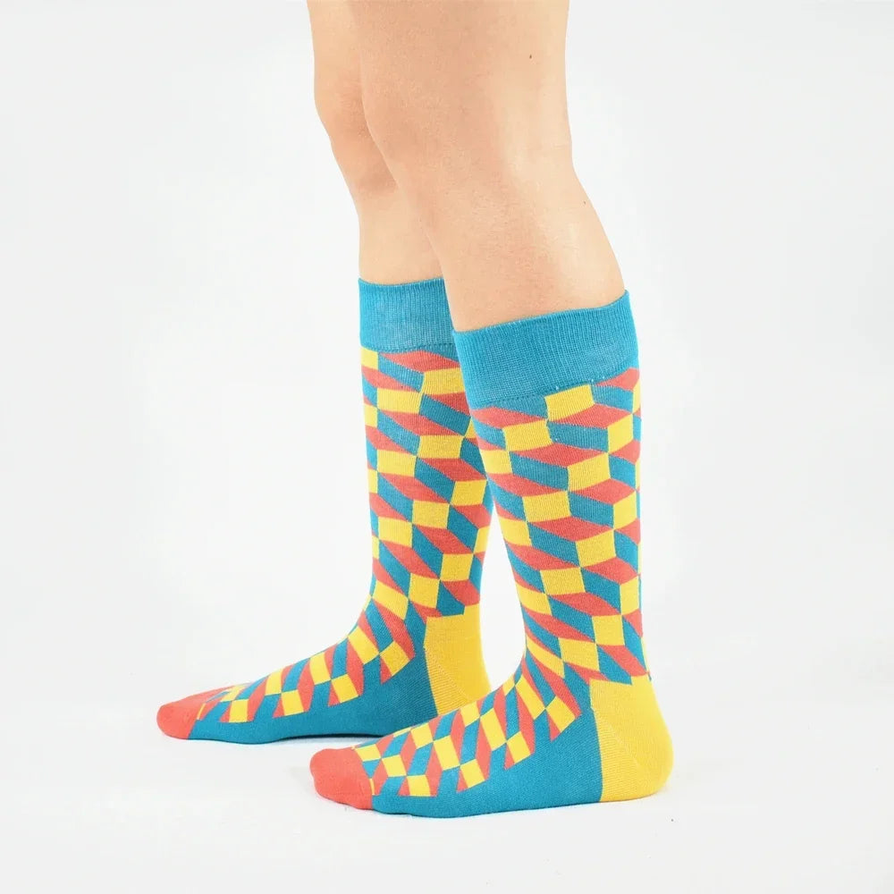 5 Pairs Novelty Men's Cotton Socks Colorful Pattern Funny Fashion Happy Crew Dress Socks Male Tide Brand Men Cotton Socks