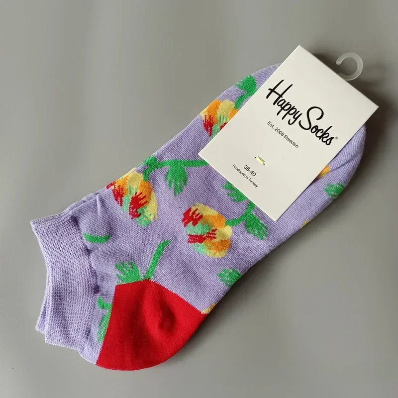 Novelty Happy Funny Mens Graphic Socks Summer Fruit Painting Dress Socks Low Cut SIZE 36-40