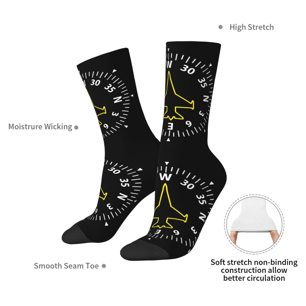 Novelty Printed Captain Stripes Epaulettes Socks for Women Men Stretchy Summer Autumn Winter Aviation Airplane Pilot Crew Socks