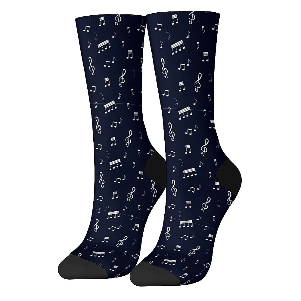 Note Music pattern Versatilemen's novelty midtube socks fashionable and cute versatile style breathable and warm perfect gift