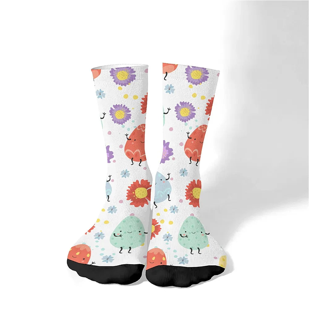 Happy Easter egg men's novelty mid-tube socks fashionable and cute versatile style breathable and warm perfect gift choice