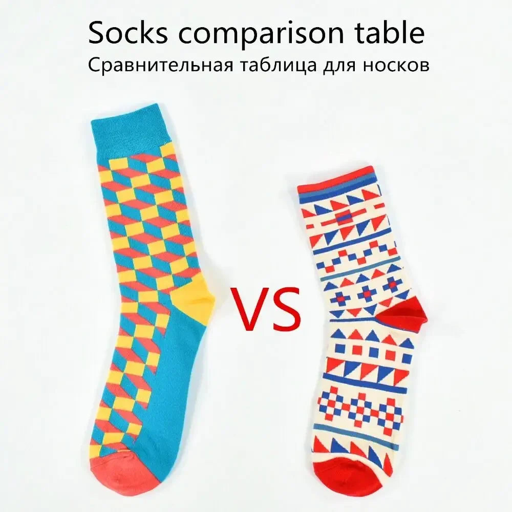 5 Pairs Novelty Men's Cotton Socks Colorful Pattern Funny Fashion Happy Crew Dress Socks Male Tide Brand Men Cotton Socks