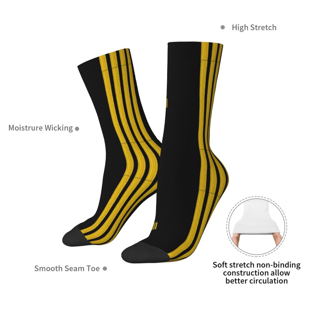 Novelty Printed Captain Stripes Epaulettes Socks for Women Men Stretchy Summer Autumn Winter Aviation Airplane Pilot Crew Socks