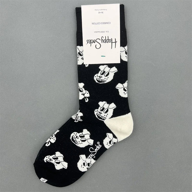 New Happy Socks All Over Cartoon Print Novelty Crew Socks 36-40