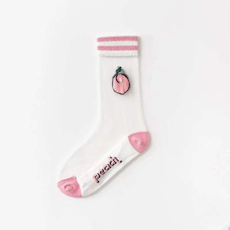 Novelty Casual Women Socks Harajuku Summer Ultra-thin Transparent Glass Silk Socks Sunflowers Crystal Funny Socks High Quality