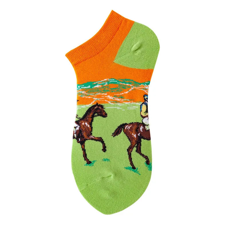 Novelty Men Short Socks Boat High Quality Geometric Fruit Sushi Colorful Pattern Fashion Socks