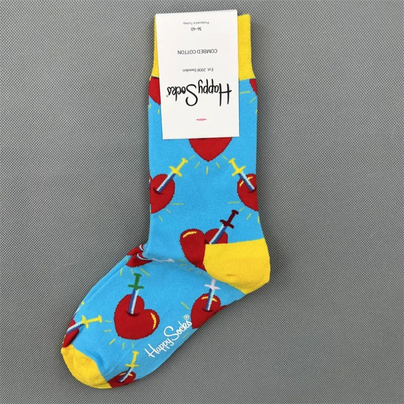 New Happy Socks All Over Cartoon Print Novelty Crew Socks 36-40
