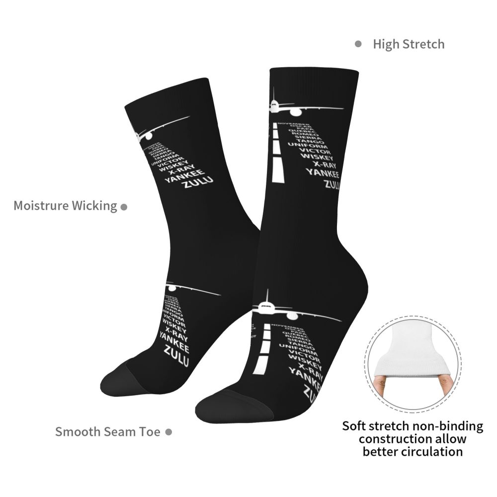 Novelty Printed Captain Stripes Epaulettes Socks for Women Men Stretchy Summer Autumn Winter Aviation Airplane Pilot Crew Socks