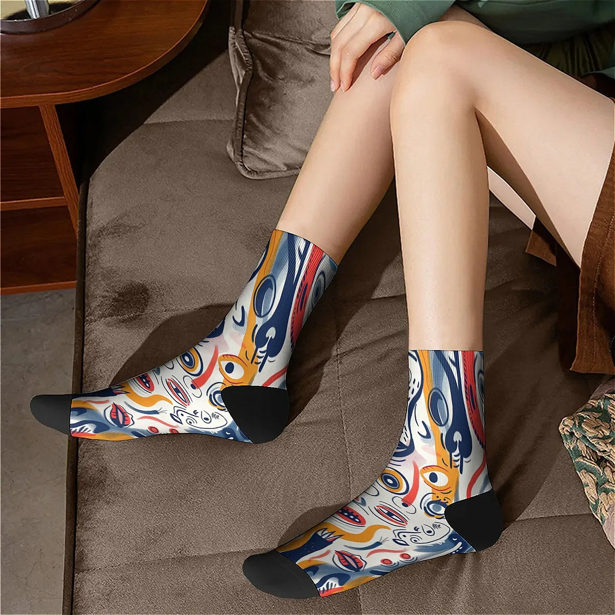 Novelty men's socks Abstract art graffiti print funny happy compression socks retro hip hop trend elements casual party sports