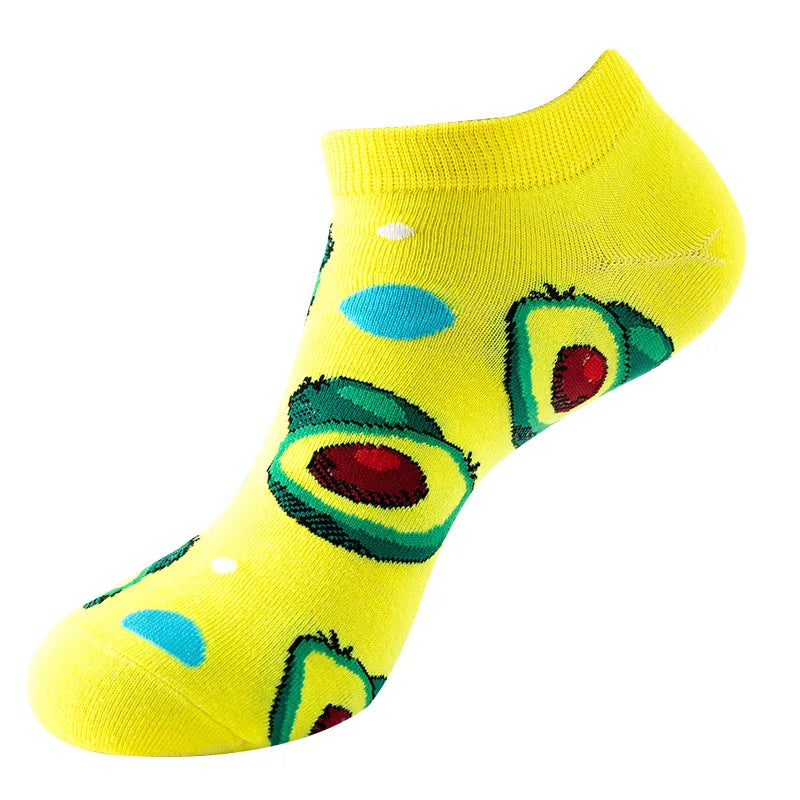 Novelty Men Short Socks Boat High Quality Geometric Fruit Sushi Colorful Pattern Fashion Socks
