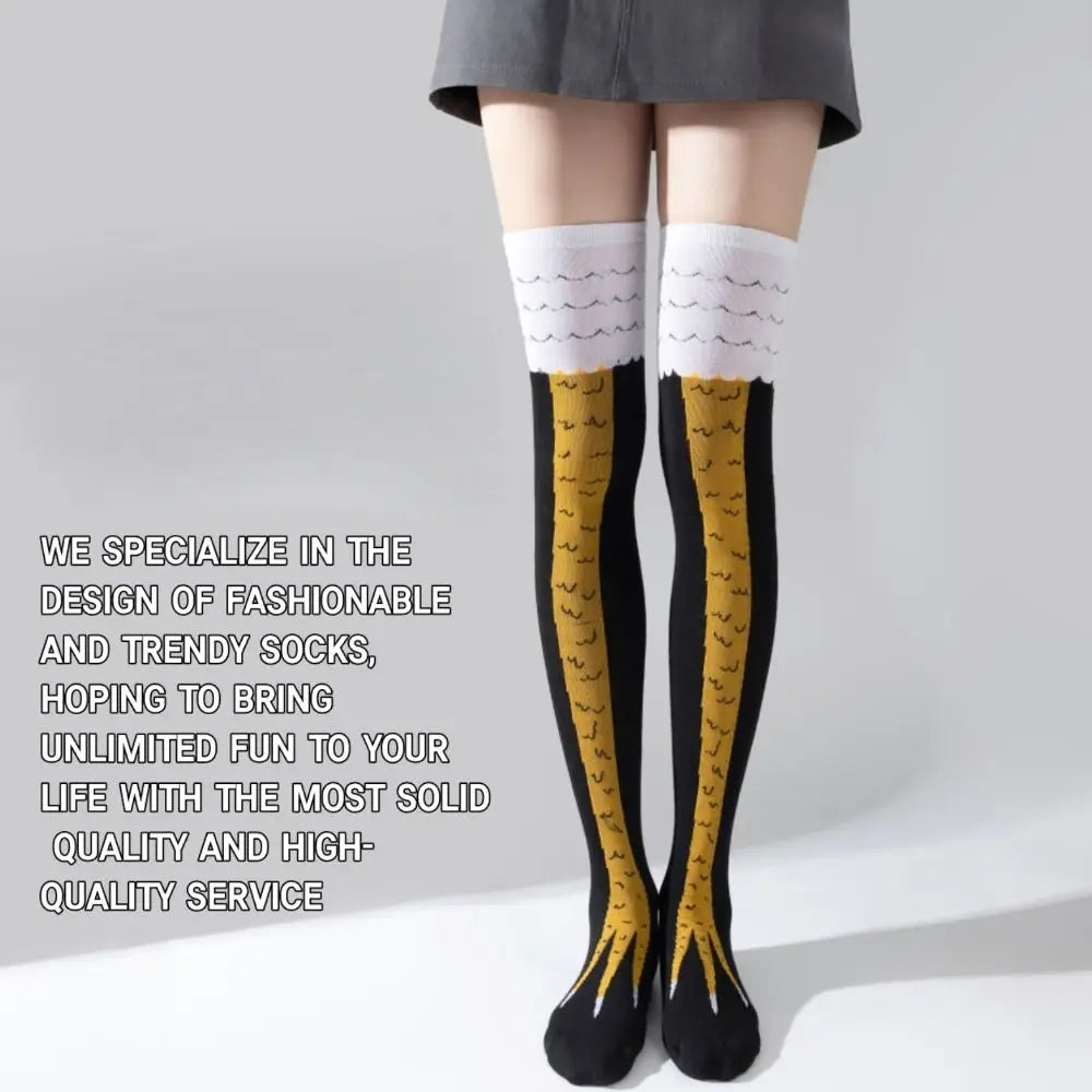 Novelty Cotton High Tube Chicken Feet Socks Breathable Harajuku Street Long Compression Socks 3D Print Above Knee High Socks