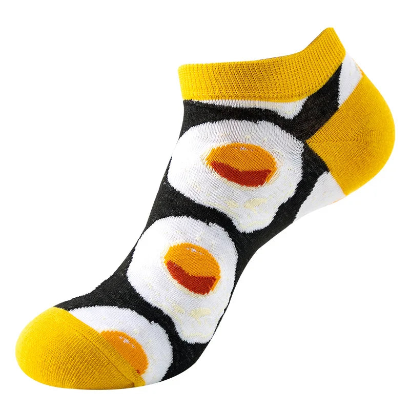 Novelty Men Short Socks Boat High Quality Geometric Fruit Sushi Colorful Pattern Fashion Socks