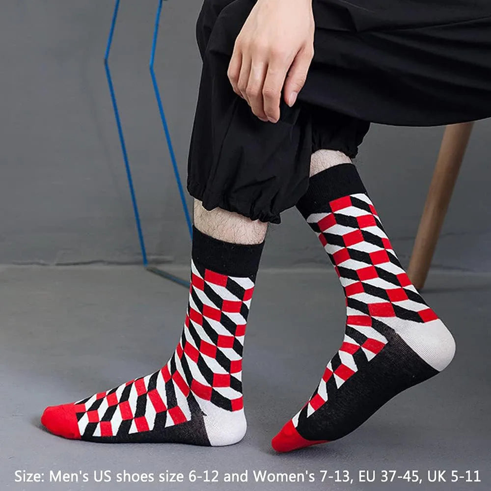 6 Pairs Unisex New Fashion Colorful Happy Casual Socks Dress Harajuku Cute Spaceman Grid Women Funny Socks