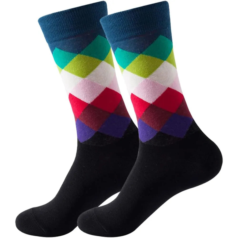 6 Pairs Unisex New Fashion Colorful Happy Casual Socks Dress Harajuku Cute Spaceman Grid Women Funny Socks