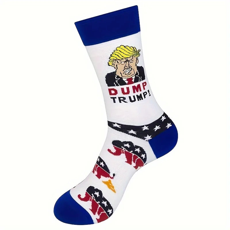 Novelty President Donald Trump Crew Sock Men Cotton Spoof Funny Harajuku Streetwear Hip Hop Skateboard Sports Long Socks
